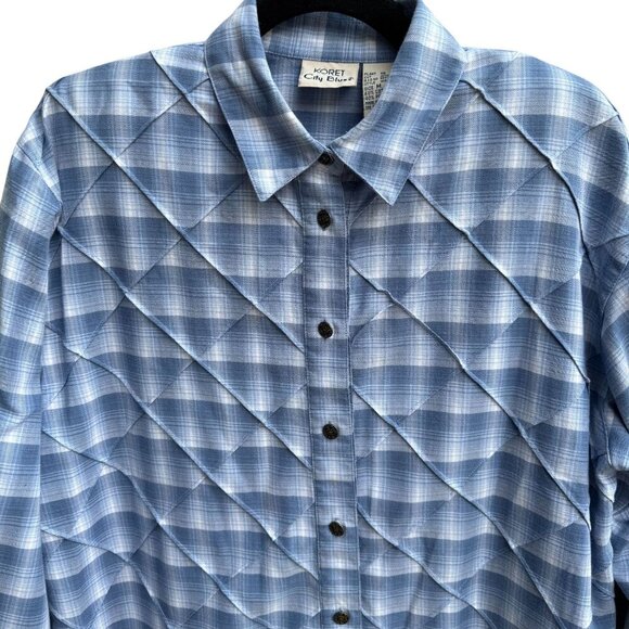 Koret City Blues Vintage 80s Womens Plaid Long Sleeve Button Down Flannel Shirt - Picture 3 of 11